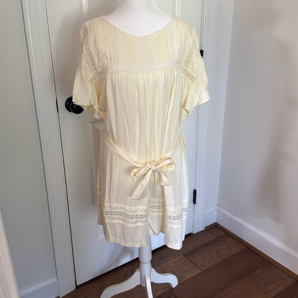 Romper thick material, ruffle sleeves and lace detail. From Anthropologie